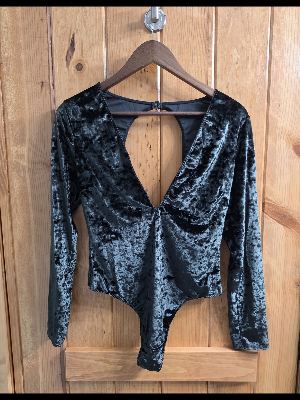 Victoria's Secret Plunging Bodysuit Black Crushed Velvet Medium/Large